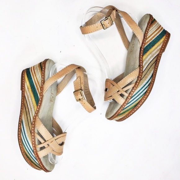 SPLENDID Leather/Canvas Ankle Strap Wedge Sandals - Picture 1 of 8